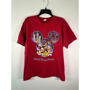 Disney T-Shirt Mens L Red Disney Dreams Florida Mickey Minnie Donald Graphic